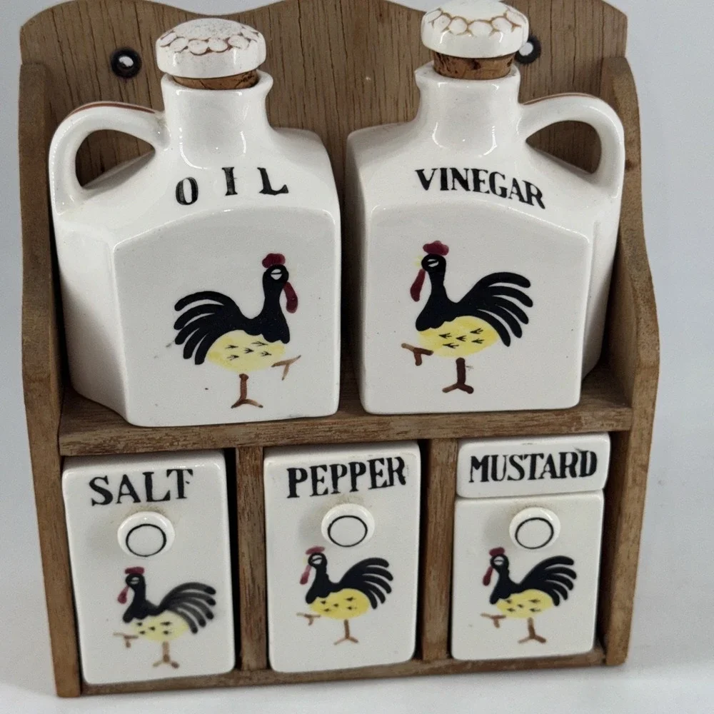 Condiments Set Oil Vinegar Salt Pepper Shaker Mustard Jar Made In Japan Vintage‎